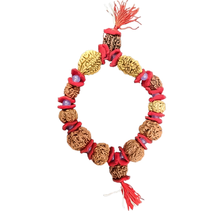 A Brahamanda Kavach pendant, a powerful Rudraksha combination for divine protection.
