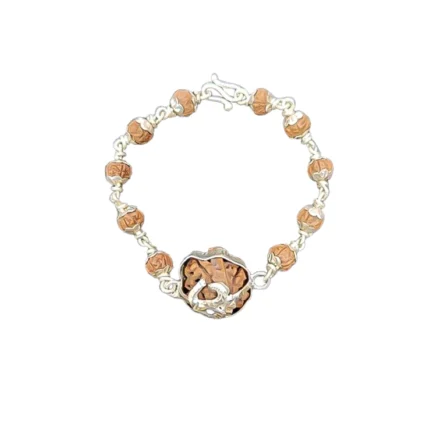 Ganesh Rudraksha Silver Bracelet with 5 Mukhi Beads