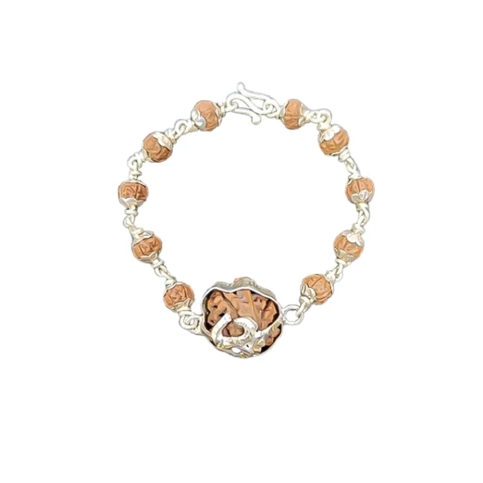 Ganesh Rudraksha Silver Bracelet with 5 Mukhi Beads